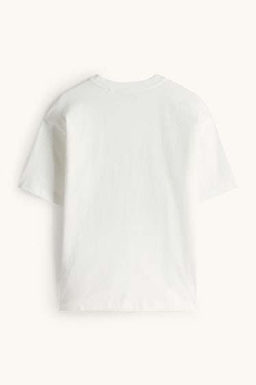 Children Boys - Teddy bear - short sleeve T-shirt - white