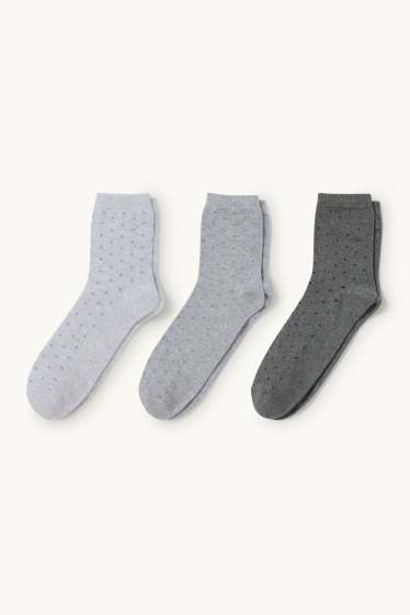 Damen - Multipack 3er - Socken - Glanz-Effekt - gepunktet - grau