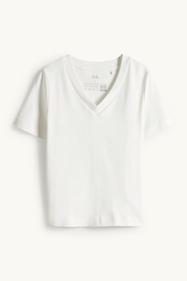 Femmes - T-shirt avec encolure en V - slim fit - blanc