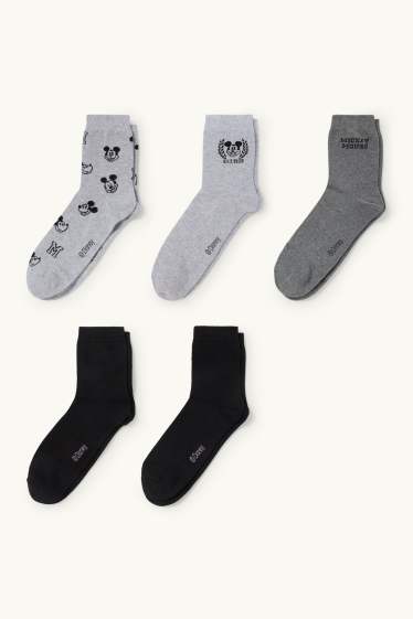 Dames - Set van 5 paar - sokken met motief - Mickey Mouse - zwart / grijs