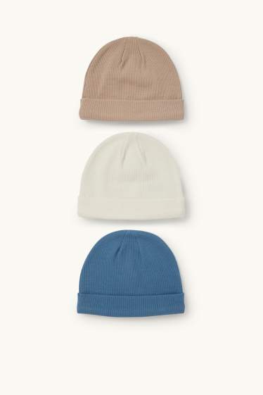 Bébés garçons - Lot de 3 - bonnet bébé - finition côtelée - bleu  / beige