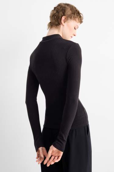 Dona - Polo - slim fit - acanalat - negre