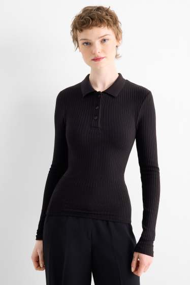 Dona - Polo - slim fit - acanalat - negre