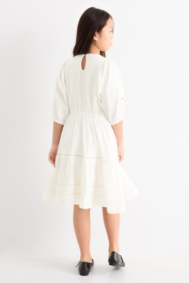 Children Girls - Floral - cheesecloth dress - cremewhite