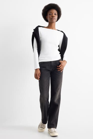 Women - Straight jeans - low-rise waist - denim-dark gray