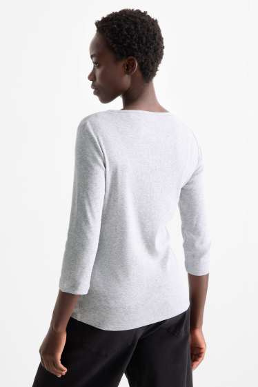 Femmes - Haut court henley - slim fit - finition côtelée - gris clair chiné