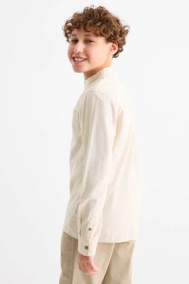 Kinder Buben - Hemd mit Leinen-Anteil - hellbeige
