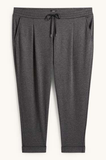 Femmes - Pantalon en jersey - mid waist - tapered fit - texturée - gris chiné