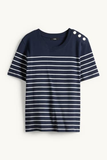 Femei - Tricou - regular fit - cu dungi - albastru închis / alb