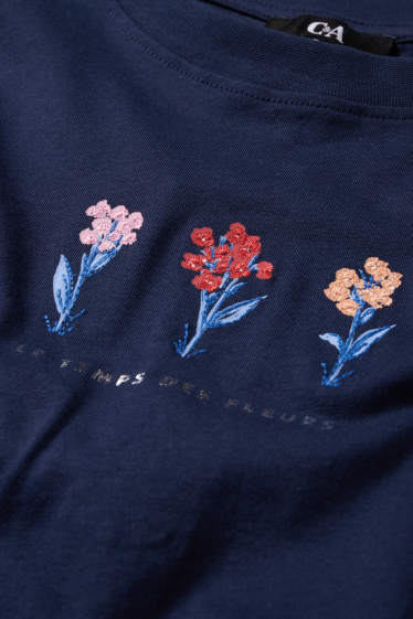 Dames - T-shirt - regular fit - glanseffect - donkerblauw