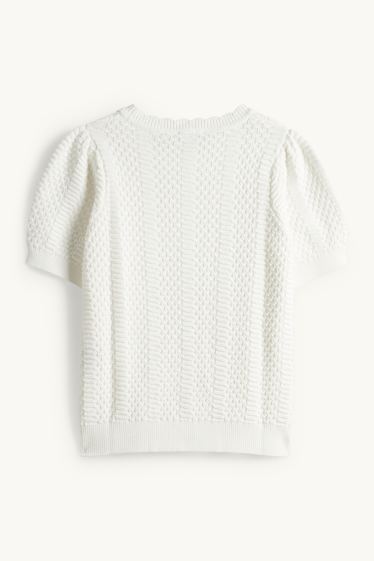 Femmes - Pull en maille - manches courtes - finition texturée - blanc