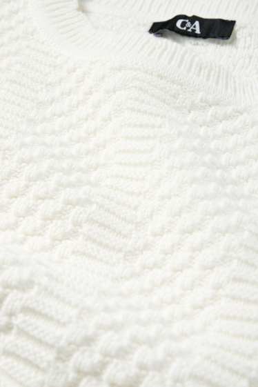Femmes - Pull en maille - manches courtes - finition texturée - blanc