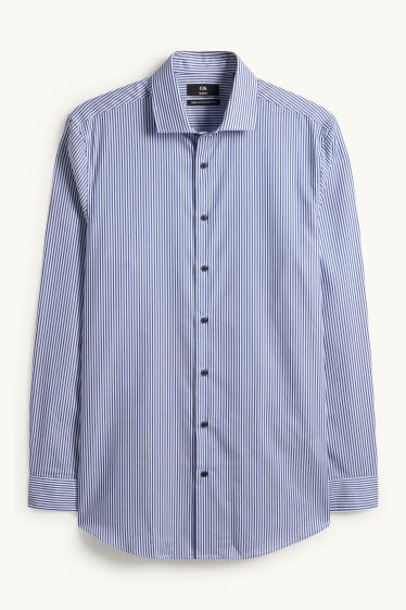 Home - Camisa formal - slim fit - cutaway - no requereix planxada - de ratlles - blau fosc / blanc trencat