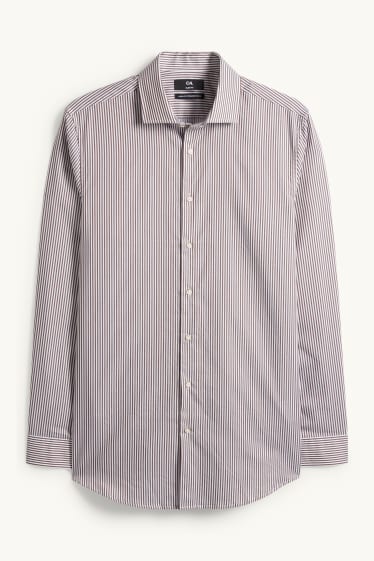 Home - Camisa formal - slim fit - cutaway - no requereix planxada - de ratlles - marró / blanc trencat