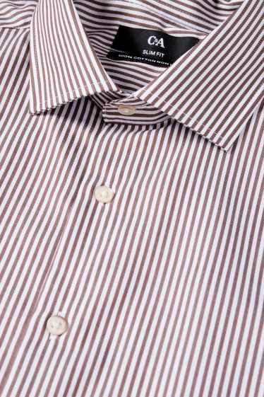Home - Camisa formal - slim fit - cutaway - no requereix planxada - de ratlles - marró / blanc trencat