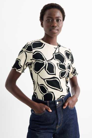 Femei - Tricou - regular fit - cu flori - negru / nej