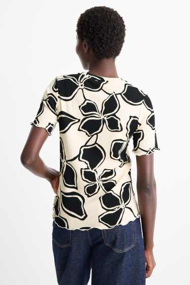 Femei - Tricou - regular fit - cu flori - negru / nej