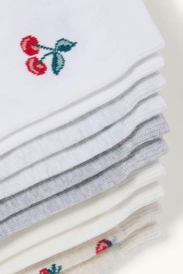 Dames - Set van 5 paar - sokken met motief - kers en aardbei - crème wit