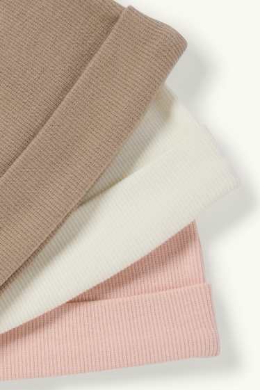 Baby: meisjes - Set van 3 - babymuts - geribd - roze / beige