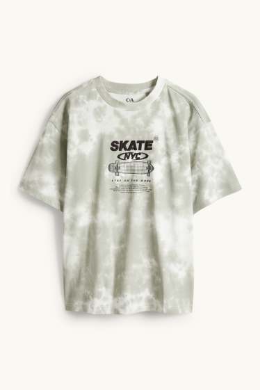 Kinderen: jongens - Skateboard - T-shirt - met patroon - grijs