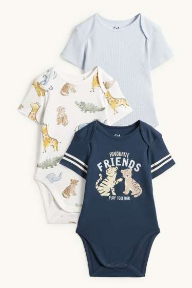 Baby: jongens - Set van 3 - dieren uit de dierentuin - rompertje - donkerblauw