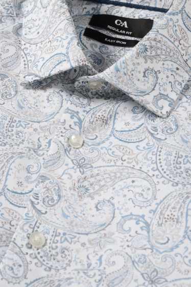 Men - Business shirt - regular fit - kent collar - easy-iron - patterned - white / light blue