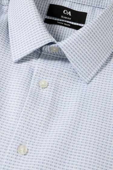 Hommes - Chemise de bureau - slim fit - col kent - sans repassage - finition texturée - blanc / bleu clair