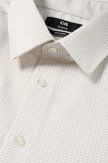 Hommes - Chemise de bureau - slim fit - col kent - sans repassage - finition texturée - beige clair