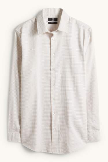 Hommes - Chemise de bureau - slim fit - col kent - sans repassage - finition texturée - beige clair