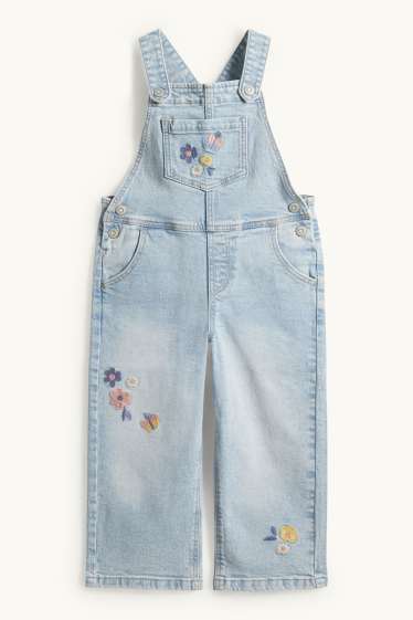 Kinder Mädchen - Blume - Set - Kurzarmshirt und Jeans-Latzhose - 2 teilig - helljeansblau