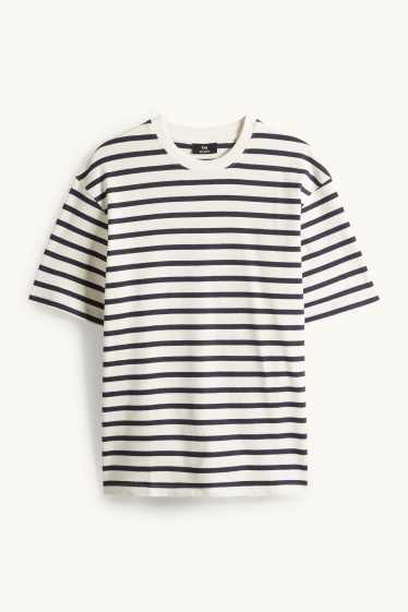 Heren - T-shirt - relaxed fit - gestreept - met structuur - crème wit