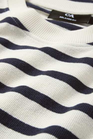 Heren - T-shirt - relaxed fit - gestreept - met structuur - crème wit