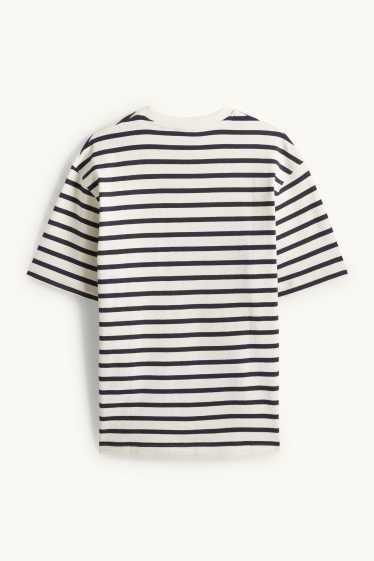 Heren - T-shirt - relaxed fit - gestreept - met structuur - crème wit