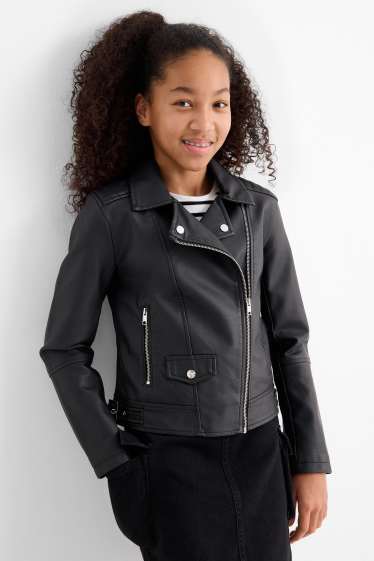 Enfants filles - Blouson motard - matière synthétique - noir