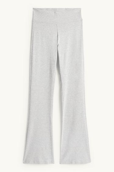 Dámské - Flared legíny - světle šedá-žíhaná
