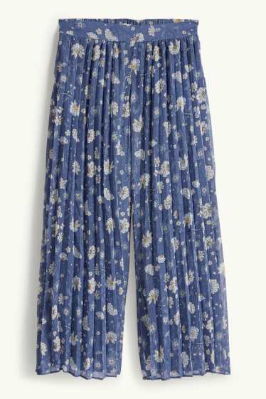 Kinderen: meisjes - Bloem - plissébroek - glanseffect - blauw