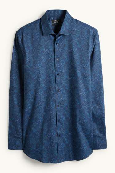 Heren - Business-overhemd - regular fit - kent - gemakkelijk te strijken - met patroon - donkerblauw