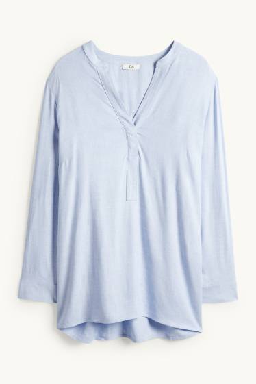 Femei - Bluză cu decolteu în V - albastru deschis