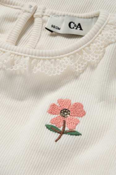 Bambine - Fiore - maglia a maniche corte - effetto brillante - bianco crema