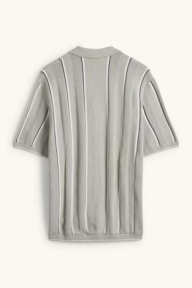 Heren - Gebreid overhemd - regular fit - reverskraag - gestreept - mintgroen