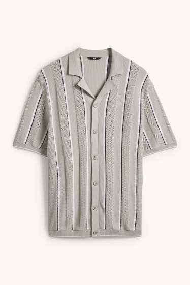 Heren - Gebreid overhemd - regular fit - reverskraag - gestreept - mintgroen