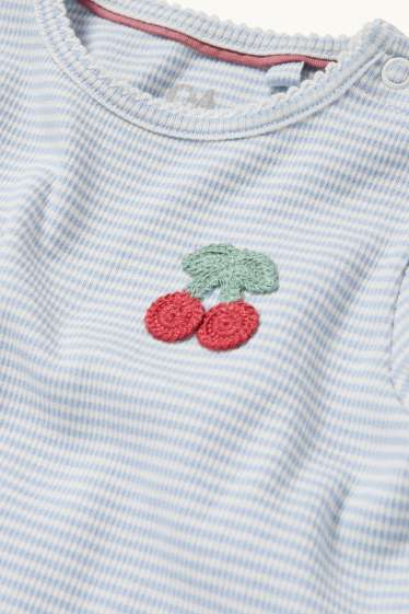 Baby Mädchen - Kirsche - Baby-Crochet-Langarmshirt - gerippt - gestreift - hellblau