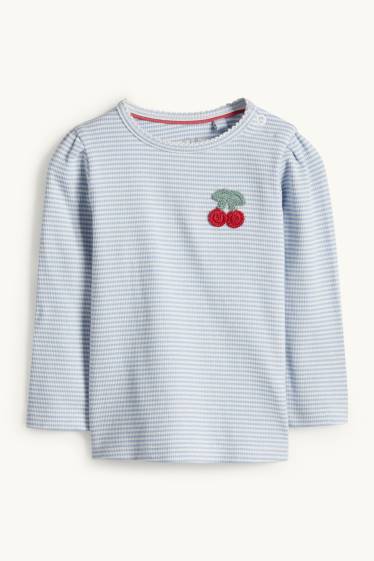 Baby Mädchen - Kirsche - Baby-Crochet-Langarmshirt - gerippt - gestreift - hellblau
