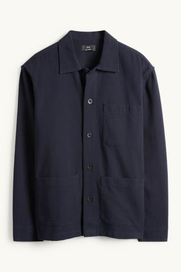 Men - Shirt jacket - relaxed fit - textured - dark blue