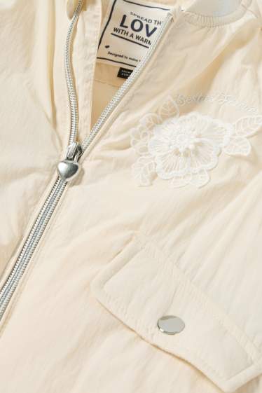 Enfants filles - Fleur - blouson aviateur - doublée - beige clair