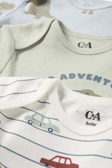 Bébés garçons - Lot de 3 - dinosaures et autos - bodys bébé - blanc crème