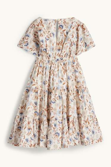 Copii - Fete - Floare - rochie - aspect lucios - alb-crem