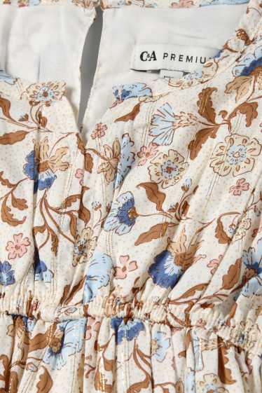 Copii - Fete - Floare - rochie - aspect lucios - alb-crem