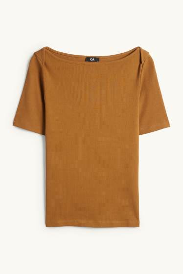 Damen - T-Shirt - Regular Fit - gerippt - hellbraun