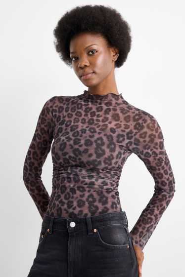 Women - Body - mesh - leopard print - brown